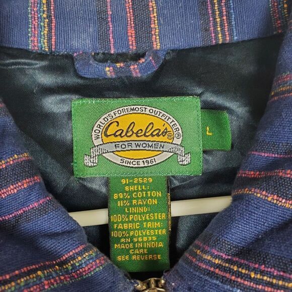 CABELAS Full Zip Up Striped Sweater Jacket Embroidered Colorful Collared Lined - Picture 2 of 6